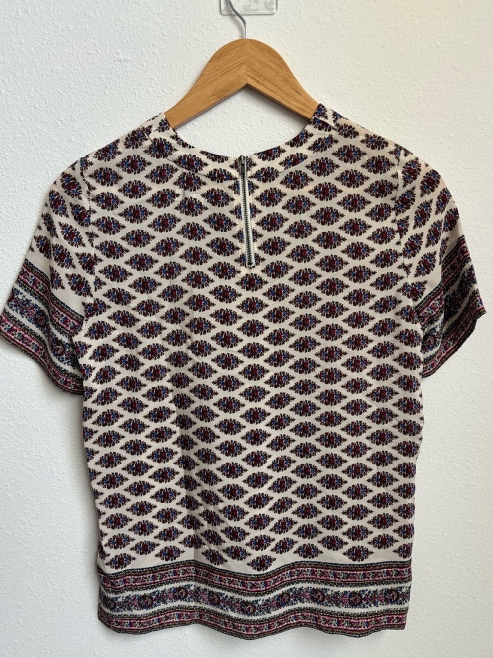 Madewell 1937 100% Silk Floral Print Boxy Blouse Top XS Boho Short Sleeve Ivory - Picture 3 of 5